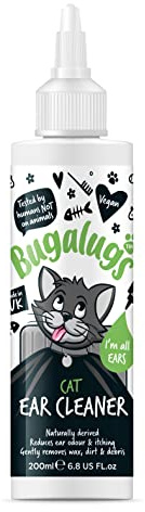 BUGALUGS Cat Ear Cleaner Cat Ear Cleaner Solution Stop Head Shaking, Itchy & Waxy Ears - Vet Recommended Cat Ear Drops, Naturally Derived, Non-Toxic Soothing Ear Cleaner Cat stuff (200ml)