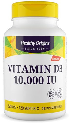 Healthy Origins, Depot Vitamin D3 250mcg (10.000 IU), Depot, 1 Cápsula cada 10 Días, 120 Cápsulas blandas, Altamente Dosificadas, Testado en Laboratorio, Sin Soja, Sin Gluten, No GMO