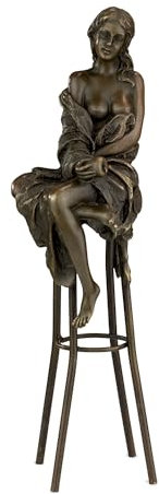 Moritz Bronzefigur Frau auf einem Barhocker Höhe 27 cm 0,8 kg Skulptur Statue Antik I Bronze