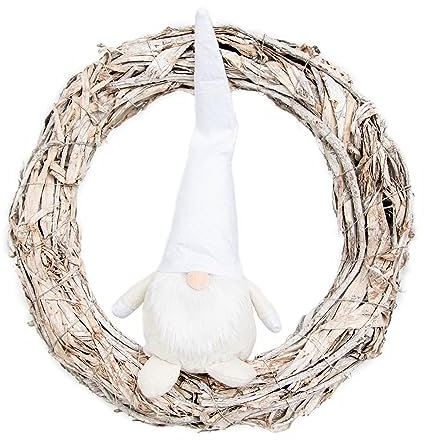 Logbuch-Verlag Wichtel Weihnachtskranz altweiß Ø 38 cm Weihnachtswichtel Türkranz Rebenkranz Weihnachten zum Aufhängen