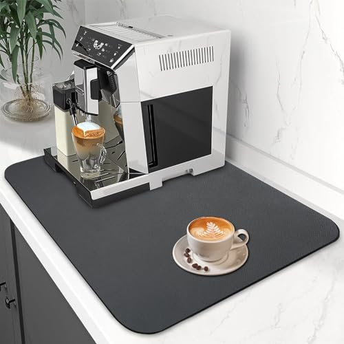 Mafagwre Abtropfmatte Geschirr, 40 x 30cm Kaffeemaschine Abtropfmatte, 5.5MM dick Unterlage Kaffeemaschine, Schnelltrocknend Barmatte, Napfunterlage Hund Katzen, pülbeckeneinlage für Küche(Dark Grau)