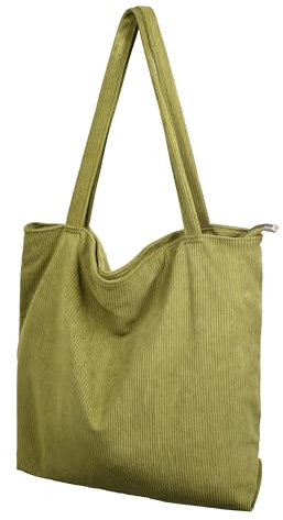 Cord Tasche Damen Umhängetasche Tote Bag Kord Damen Shopper Handtasche mit Reißverschluss Schultertaschen Henkeltasche Große Kapazität für Arbeit Büro Reisen Einkauf Schule Alltag gelb