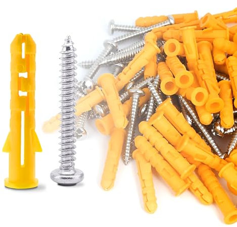 LEDSone Lot de 50 vis et chevilles murales de 8 x 100 mm pour maçonnerie, brique, béton, chevilles et vis dans une boîte compartimentée en zinc galvanisé 3 tailles différentes