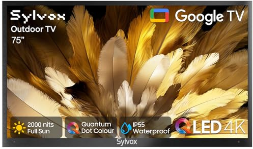 SYLVOX Outdoor TV, 75 Inch 4K QLED Smart TV, Quantum Dot, 2000Nit Ultra Bright QLED Television for Full Sun, Direct-Sun Protection, IP55 Waterproof, Dolby Atmos, with Google Cast, Voice Remote (2024)