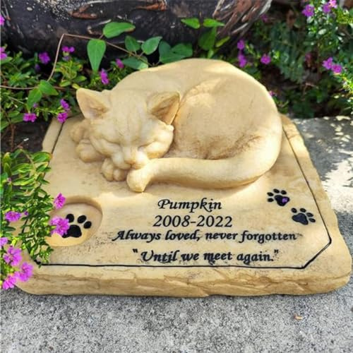JHB Pietre Commemorative Personalizzate per Gatti, Statua di Gatto Addormentato in 3D, Pietra tombale per Gatti, marcatori di tombe per Gatti, Regali in Memoria della Perdita di Un Gatto, Decorazioni