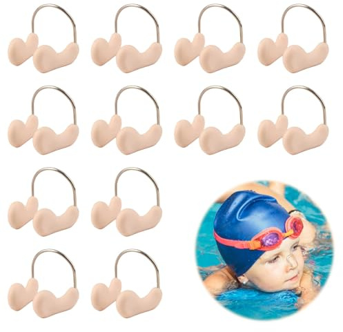 Hugfads Set de 12 Pinzas Nasales de Silicona para Natación, Impermeables y Cómodas, Clip de Nariz Unisex para Nadadores, Color Beige