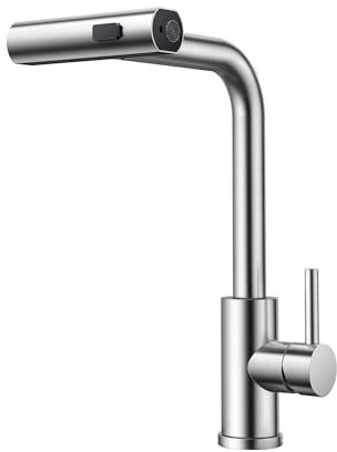 FORIOUS Grifo Cocina, Grifo Cocina Extraible de Alta Presión Torneira Cozinha Giratorio 360°, Monomando Acero Inoxidable con 3 Modos de Pulverización, Acero Inoxidable