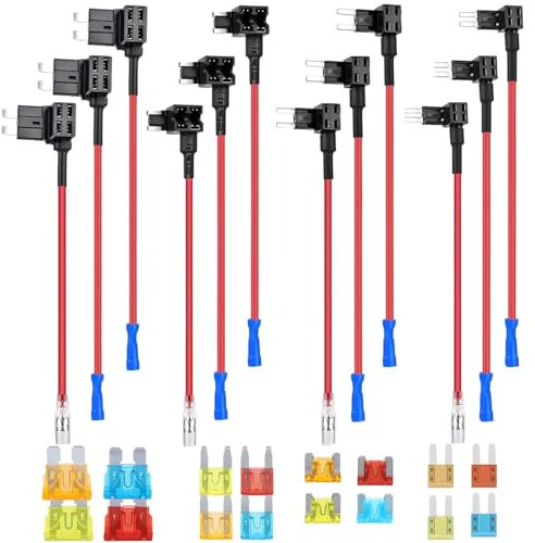 Stromdieb Kfz 12 Stück 4 Typen Stromdieb Sicherung Kfz Standard Flachsicherungen, Standard Mini Micro Micro2 mit Autosicherungen 5A 10A 15A 20A für Auto, Lkw, Motorrad, Boot, etc