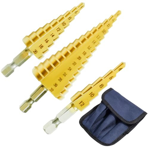 NUTTDOO 3pcs HSS Step Drill Bit Set, 4-12mm, 4-20mm, 4-32mm for DIY Plastic Wood Metal