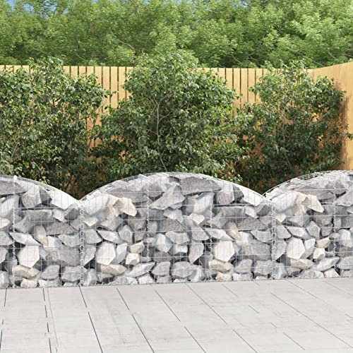 Cinyiqo 153453 Arched Gabion Basket 150x50x60/80 cm Galvanised Iron Gabion Wall Mesh Wire Stone Basket Galvanised Iron Stone Basket Outdoor Spiral Planter Retaining Wall