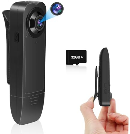 Pudet Luo Bodycam HD 1080P Kleine Kamera mit 32GB Speicherkarte,Mini Kamera ohne WLAN, Audio Video AufzeichnungTragbare Mini Überwachungskamera mit Nachtsicht für Sicherheit, Wache