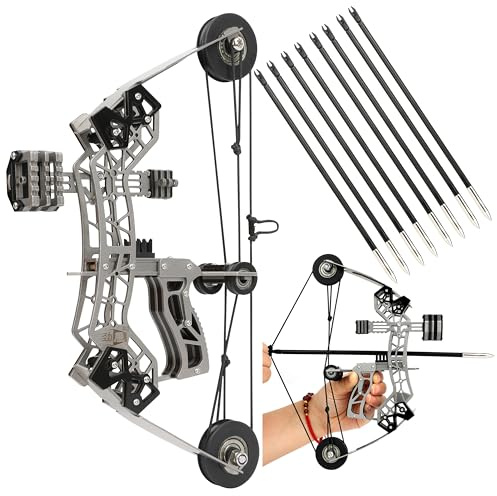 AMEYXGS 10.2inch Compound Bow Stainless Steel Includes 4/8 Arrows and Target Paper (8 x Arrow and Bow Set)
