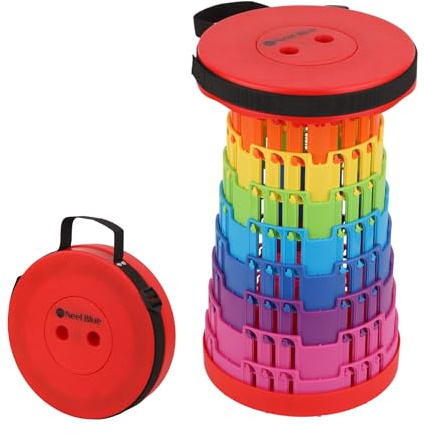 Neel Blue Teleskop-Campinghocker von Event Decor – hochfester, zusammenklappbarer, verstellbarer & einziehbarer Kunststoffsitz für drinnen und draußen – Veranstaltungen und Aktivitäten – Regenbogen