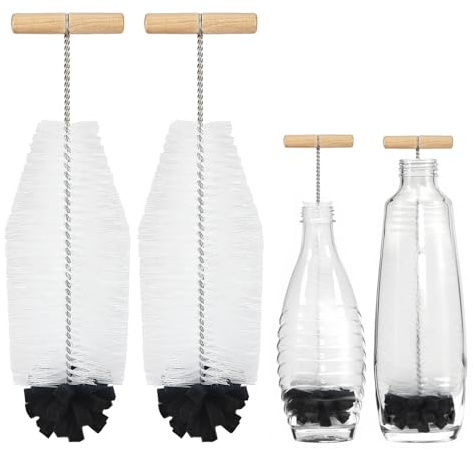 32 cm Flaschenbürste für Sodastream – 2er Pack Mit ergonomischem Griff, weißen Borsten&Schwarz Schwamm–Ideal für Glas- und Duo-Kunststoffflaschen – Kraftvolle Reinigung ohne Kratzer