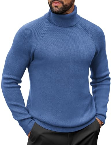 COOFANDY Pull Homme Col Roulé Pulls Maille Fine Slim Pullover Col Montant Hiver Chaud Pull pour Homme Basique Casual Business Bleu Foncé S