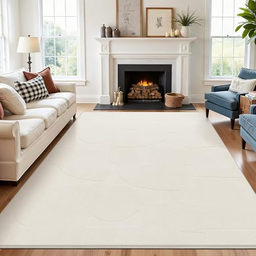 SHACOS Teppich Wohnzimmer, Kurzflor Waschbarer Teppich Flauschig Teppiche Schlafzimmer Anti-Rutsch Wohnzimmerteppich Modern, Creme, 80x150 cm