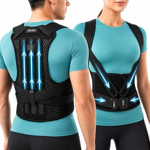 HLGO Corrector de Postura y Soporte Lumbar para Hombre y Mujer Corrector Postural Ajustable Espalda Recta Transpirable Corset para Cuello Hombros y Columna Vertebral Negro Talla XXL