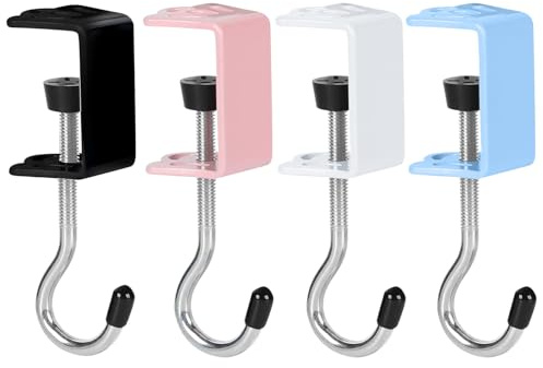 JINSHENBAOZI Lot de 4 crochets robustes pour sac à main, pour table et bureau - Capacité de 20 kg, organiseur de sac à dos, support de sac à main, alliage antirouille, gain de place (multicolore)