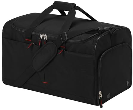 LONALIA 55L Sports Gym Bag with Shoes Compartment and Wet Pocket - 21 inch Mens Holdall Duffle Bags for Swimming Fitness (Black)
