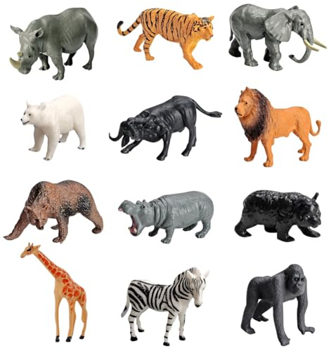 VorPrillynt Mini Animali Della Foresta, Safari Animal Toys, Statuette di Animali Della Foresta, Statuette di Animal Selvatici, Per Educazione e Regali per Feste, 12 Pezzi - C