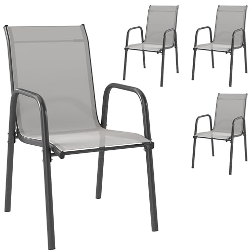 Outsunny Gartenstühle 4er Set Terrassenstühle 51 x 69 x 87 cm Hellgrau