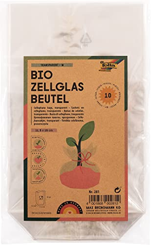 folia 281 - Zellglasbeutel ohne Druck, ca. 11,5 x 19 cm, 10 Stück - zum individuellen Verpacken von Keksen, Süßigkeiten und vielem mehr