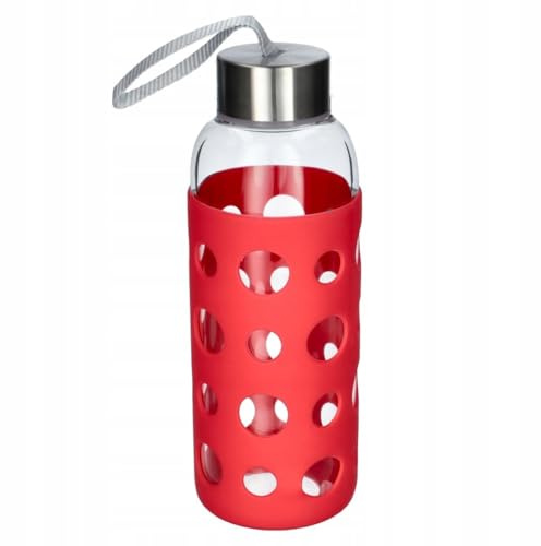 Ibili - Bouteille en Verre Lake, 400 ml, Rouge, Borosilicate, Réutilisable, Protection Anti-Choc
