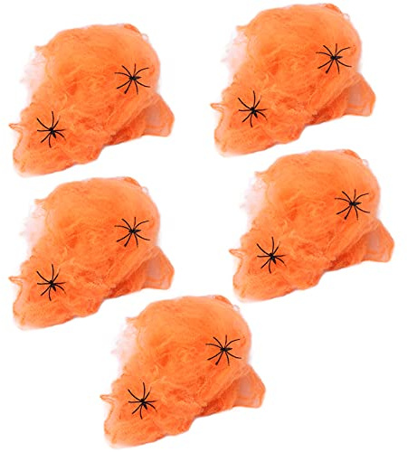 5 Piezas De Tela De Araña De Halloween, Telarañas De Halloween, Decoración De Telaraña Falsa Para Halloween, Decoración Interior Y Exterior(naranja)