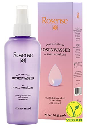 Rosense Eau de rose en spray à l'acide hyaluronique - Spray hydratant pour le nettoyage du visage - Soin du visage végétalien 100% naturel - 200 ml