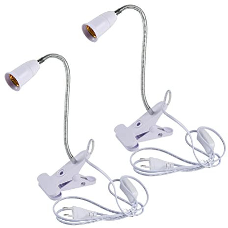 TIMESETL Lampada con Morsetto a Pinza 2Pz 45W Portalampada E27, Flessibile da Letto e Tavolo, Collo di Cigno Regolabile a 360°, Senza Lampadine
