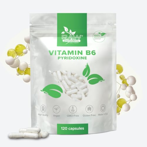 Pyridoxine (Vitamin B6) 100mg, 120 Kapslar – Stöd för energiomsättning, nervsystem och immunsystem – Rena ingredienser, GMO- och glutenfria, GMP-certifierat kosttillskott från Raw Powders