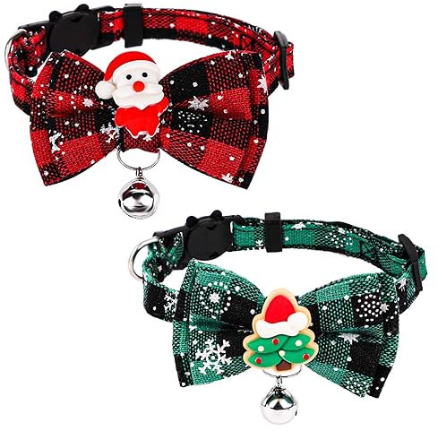 2stk Weihnachts-Katzenhalsband, 18-30cm Verstellbar Katzenhalsband mit Glöckchen Abnehmbar Katzenhalsband für Weihnachten Kätzchen Erwachsene Katze Weihnachtsbaum