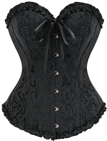 SZIVYSHI Halloween Overbust Corset Top | Premium 14-bone gothic bustier. Creates a flexible hourglass shape for vampire, witch, or pirate fancy dress & steampunk.