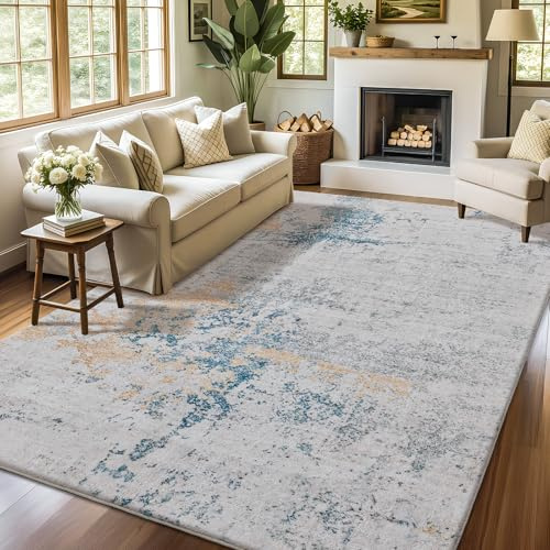 Safunion Teppich Wohnzimmer Schlafzimmer KurzFlor Modern Teppiche Groß Weich rutschfest Abstrakte (Blau/Multi, 160 x 200 cm)