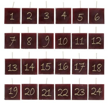 Kalenderkerzen Würfel mit Zahlen 1-24 H/B/T 3,5cm Brenndauer 5 Std. Kerzen Advent Deko Geschenk Adventskerzen, Farbe:Dunkelrot