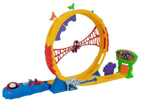Marvel Spidey and His Amazing Friends Amazing Metals Super Loop Track – Circuit de Course de 71,1 cm avec Lanceur, Super Boucle à 360 degrés et véhicule Exclusif