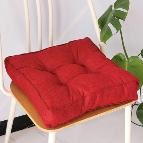 Sitzkissen Stuhlkissen 40x40x9cm für Indoor und Outdoor aus Baumwolle Dicke Polsterung Steppkissen/Bodenkissen, Stuhl Sitzpolster Passt für Haus, Garten, Büro und Autositze,Weinrot