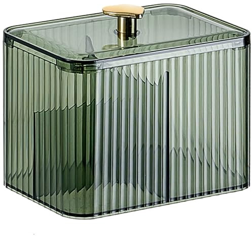 Veki Wattestäbchen Behälter mit Deckel, Transparente Wattepads Aufbewahrung, Wattestäbchen Halter für Badezimmer, Kosmetik Organizer für Wattebausch, Zahnseide, Make-up-Schwämme (Grün)