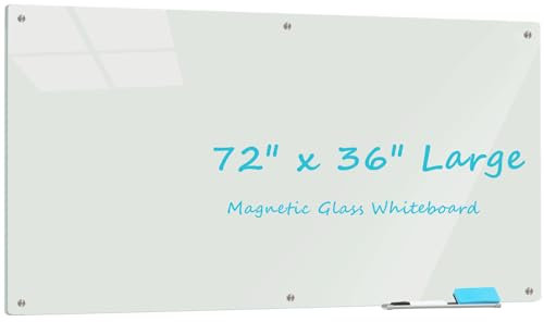 Glass Whiteboard 6' x 3', Magnetic Glass Dry Erase Board Frameless Wall Mounting, Large White Board for Office Home & School