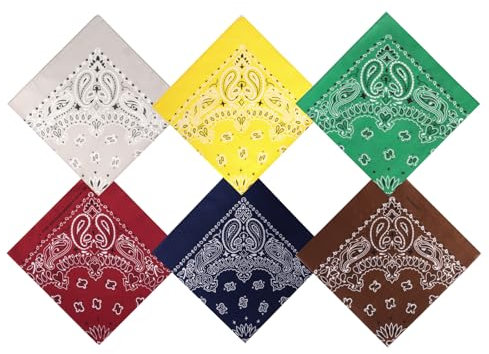 Bandana Baumwolle 100%, Bandana Kopftuch 6 Pcs, Halstuch Nickituch Damen, Bandana Head Scarf Protective, Scarf Paisley Pattern mit Mischfarben