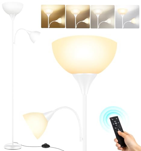 OUTON Lampada da Terra con Telecomando, Lampadina Includere, Dimmerabile & 3000K-6000K Temperature di Colore Regolabili, 1H Timer, Lampada Super Luminosa per Soggiorno, Camera da Letto,Bianco