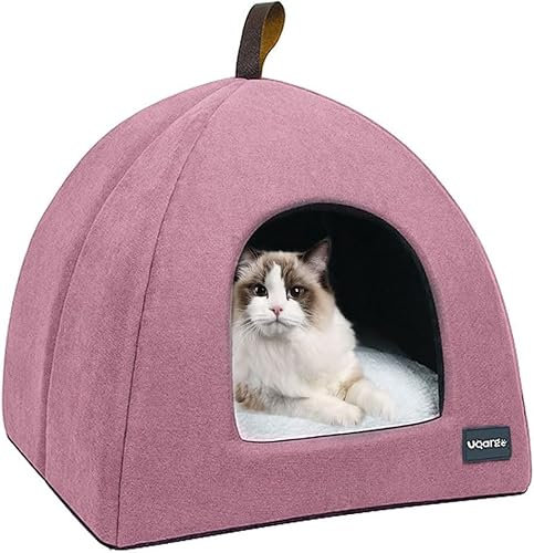 Voarge Katzenhöhle Katzenbett, weiche Katzenhöhle, weiches warmes Plüsch-Katzenbett, Katzennest mit herausnehmbarem und waschbarem Innenkissen, rosa, m