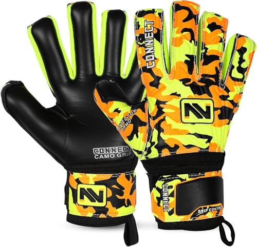 CONNECT Goalkeeper/Goalie Gloves Extreme Grip for Kids, Youth & Adult, Finger Support, Soccer Gloves for Boys, Girls & Junior Keepers Football Gloves for Training and Match, Size 4/5/6/7 (Black, 3)