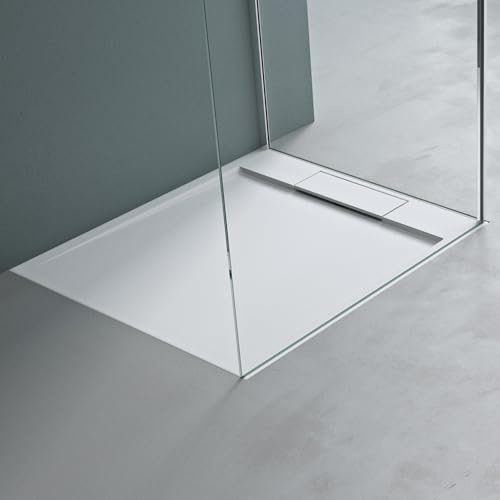 Mai & Maj duschkar 90 x 100 x 4 cm duschkar av mineralgjuten mineralgjuten mineralbricka vit matt inkl. avloppsarmatur 06 Geoma04