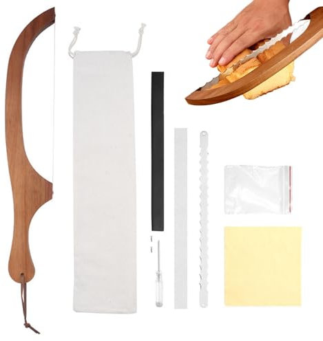 Qumiuu Trancheuse à au levain, coupe-| Coupe-bagel de cuisine en bois - Scie à Toast pour Sandwich en acier inoxydable, outil de notation de pâte dentelée amovible pour le, la pâtisserie et le gâteau