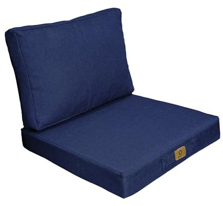Déco Arts - Coussin Fauteuil Jardin & Galette Chaise 60x60 Bleu Indigo - Lot 2 (Assise + Dossier) Déhoussable Effet Lin - Coussin Extérieur Salon Terrasse Palette Véranda Imperméable