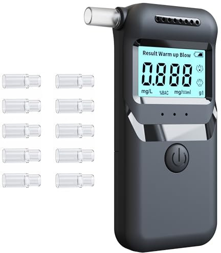 ZukqrymluvIQ Etilometro Portatile Certificato - Alcol Test Professionale, Alta Precisione, Display LCD + 3 LED, 10 Bocchini, Risultati in 2 Secondi