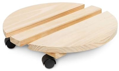 TIENDA EURASIA – Soporte Maceta | 4 Ruedas Giratorias 360 º | Redondo | Material Madera y Metal | Color Natural | Soporte para Plantas | Capacidad de Carga 80 Kg (24 cm)
