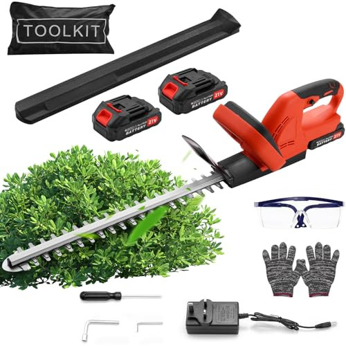 Cortasetos accionado por pilas, setos profesionales, 21 V, cortasetos eléctrico con batería, longitud de corte de 51 cm, distancia entre dientes de 15 mm, cuchillas de corte doble, tijeras de arbustos