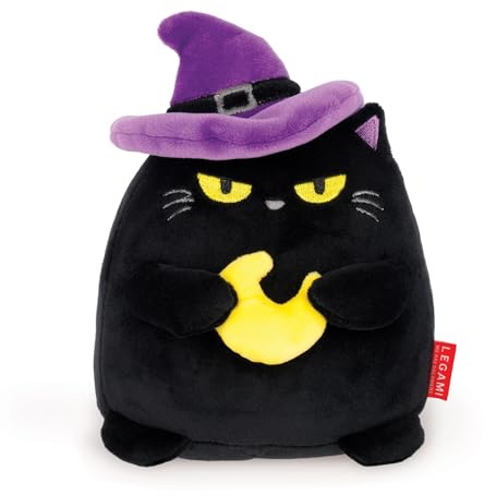 Legami - Peluche Super Soft! Halloween 2025, Tema Black Kitty, Tamaño Mini, con Tarjeta de Identificación personalizable, se sostiene solo, 14x17x13 cm